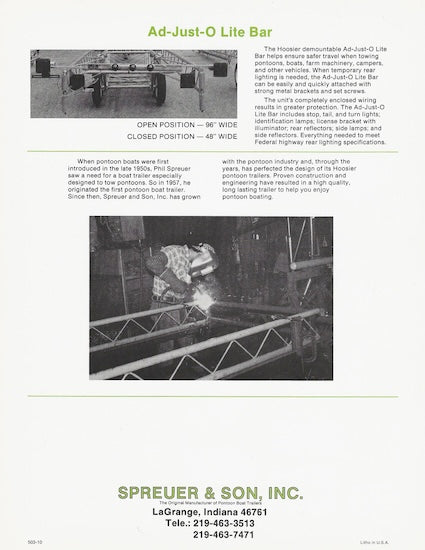 Spreuer Hoosier Pontoon Trailer Brochure