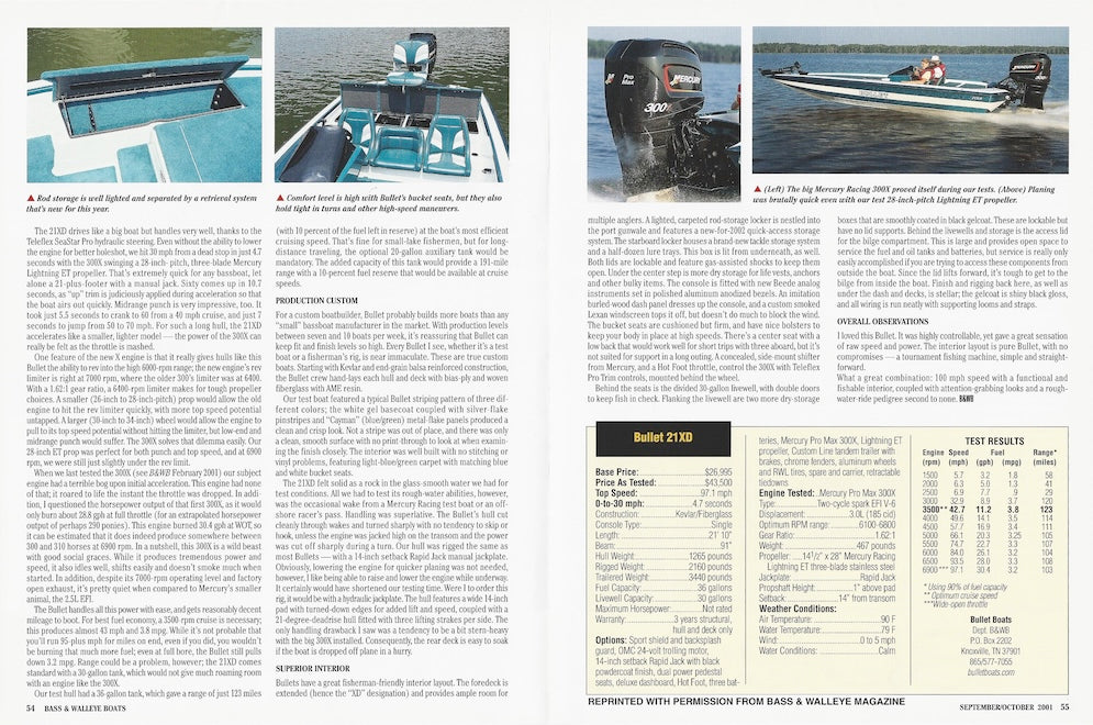 Bullet 21XD Bass & Walleye Magazine Reprint Brochure