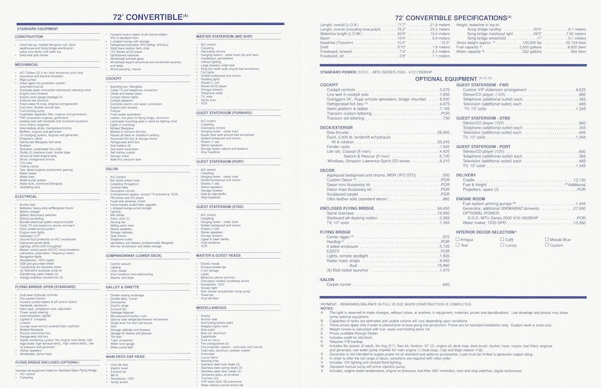 Viking 72 Convertible Specification Brochure