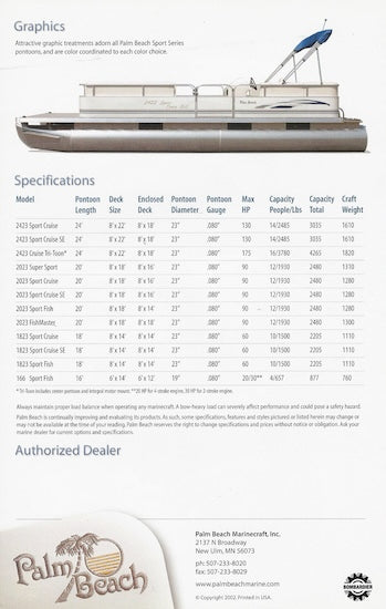 Palm Beach 2002 Sport Series Pontoon Brochure