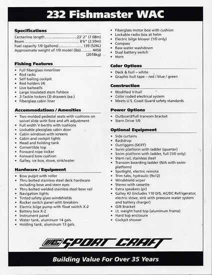 Sport Craft 232 Fishmaster WAC Brochure