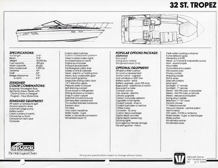 Wellcraft 32 St. Tropez Specification Brochure