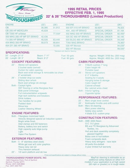 Thoroughbred Velocity 22 Powerboat Magazine Reprint Brochure