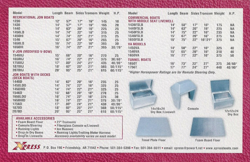 Aluma Weld 1998 Xpress Jon Boats Brochure