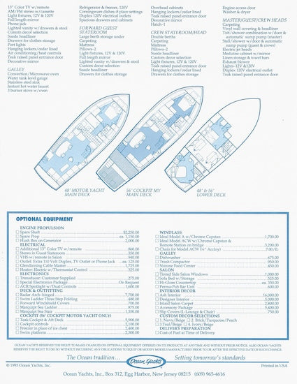 Ocean 48 Motoryacht & 56 Cockpit Motoryacht Specification Brochure