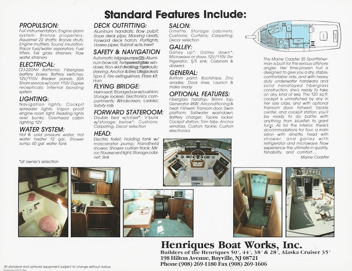 Henriques 35 Maine Coaster Sport Fisherman Brochure