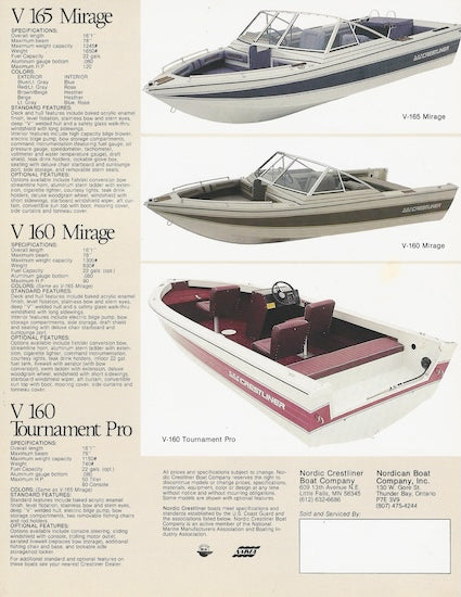 Crestliner 205 Rampage & Mirabe Specification Flyer Brochure