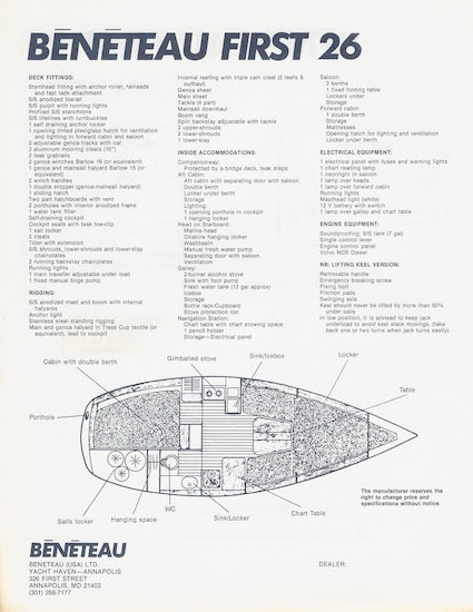 Beneteau First 26 Specification Sheet