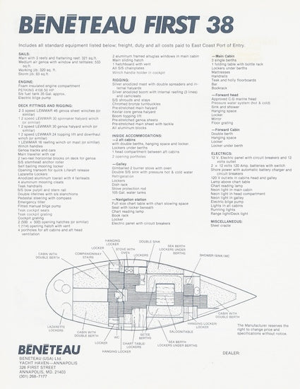 Beneteau First 38 Specification Sheet