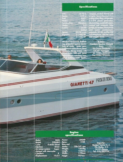 Gianetti 47 Open Moto Nautica Magazine Reprint Brochure