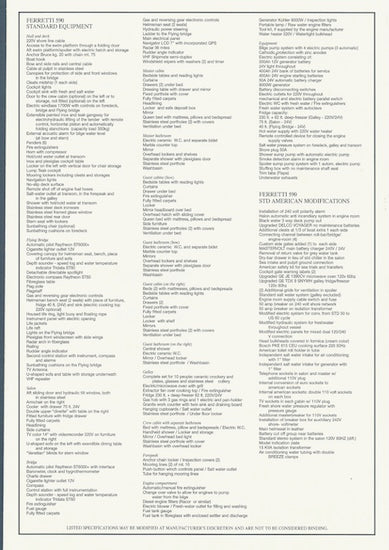 Ferretti 590 Specification Brochure