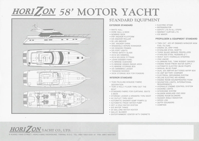 Horizon 58 Motor Yacht Specification Brochure