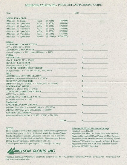 Mikelson 60 Sportfisher Specification Brochure