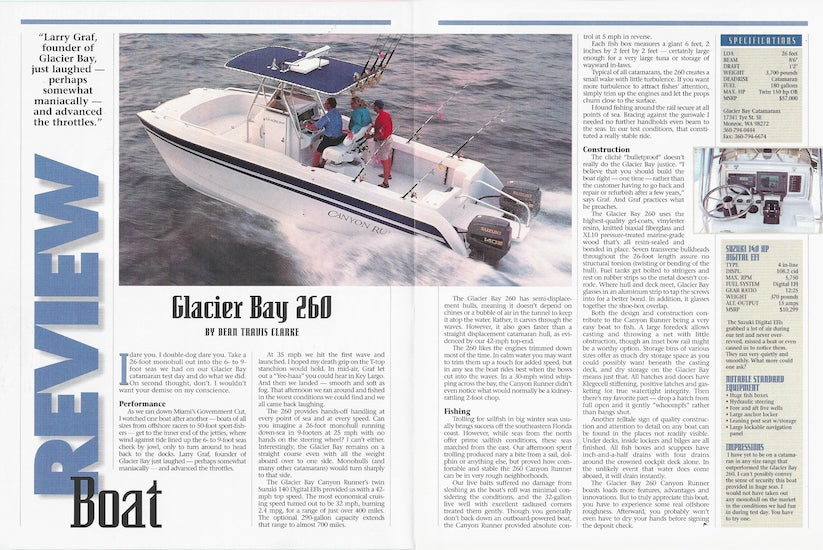 Glacier Bay 260 Canyon Runner Sport Fishing Magazine Reprint Brochure