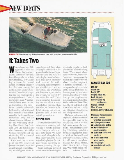 Glacier Bay 220 Center Console Motorboating & Sailing Magazine Reprint Brochure