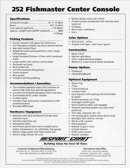 Sport Craft Fishmaster 252 Center Console Brochure