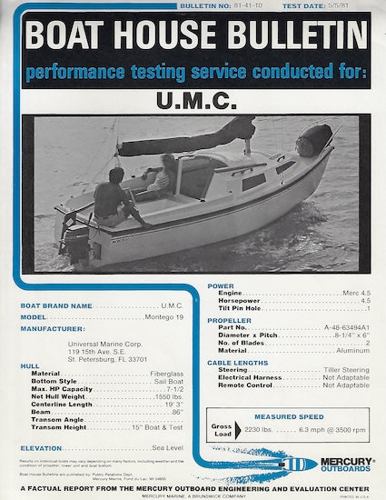 UMC Montego 19 Boat House Bulletin Specification Brochure