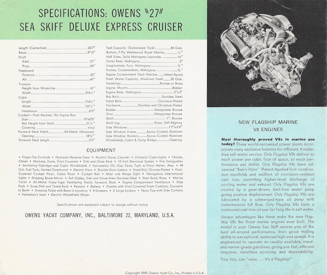 Owens 27 Sea Skiff Deluxe Express Cruiser Brochure