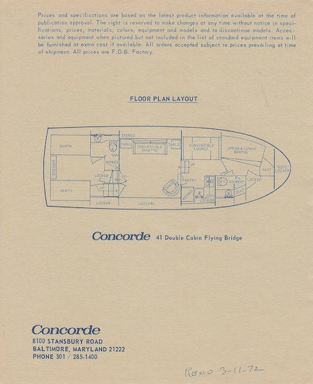 Concorde 41 Aft Cabin Motor Yacht Specification Brochure