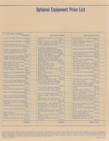 Chris Craft Catalina 33 Specification Brochure