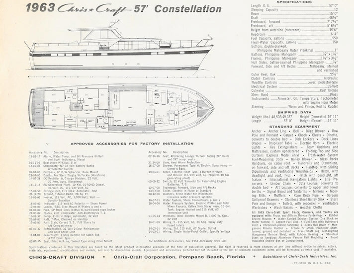 Chris Craft Constellation 57 Specification Brochure