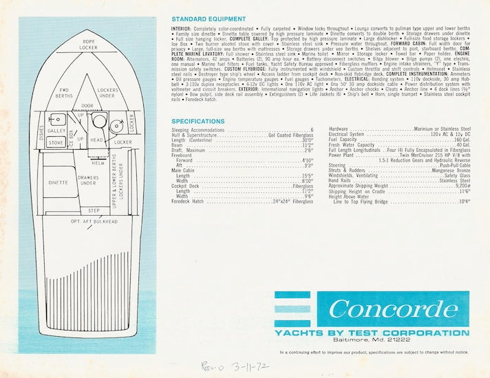 Concorde 30 Sport Fisherman Specification Brochure