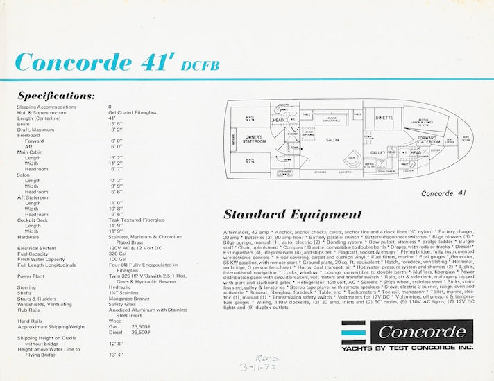 Concorde 41 DCFB Specification Brochure