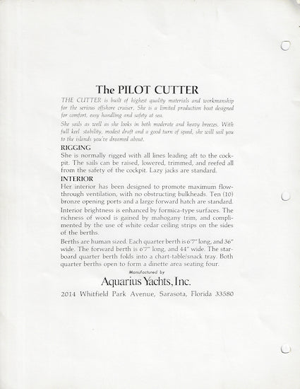 Aquarius Pilot Cutter Brochure