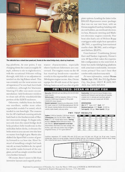 Ocean 48 Sport Fish Power & Motoryacht Magazine Reprint Brochure