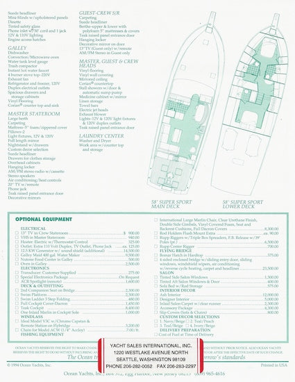 Ocean 58 Super Sport Specification Brochure