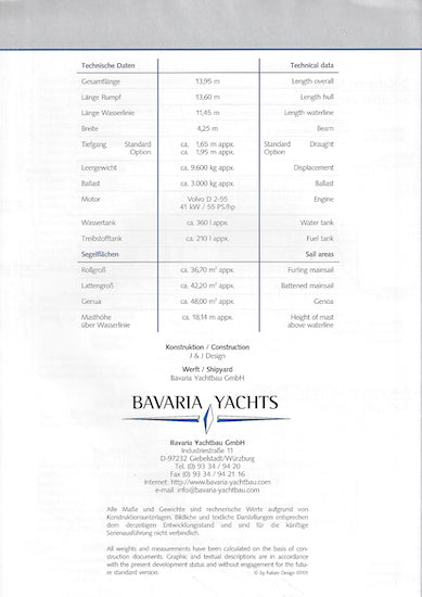 Bavaria 44 Specification Brochure