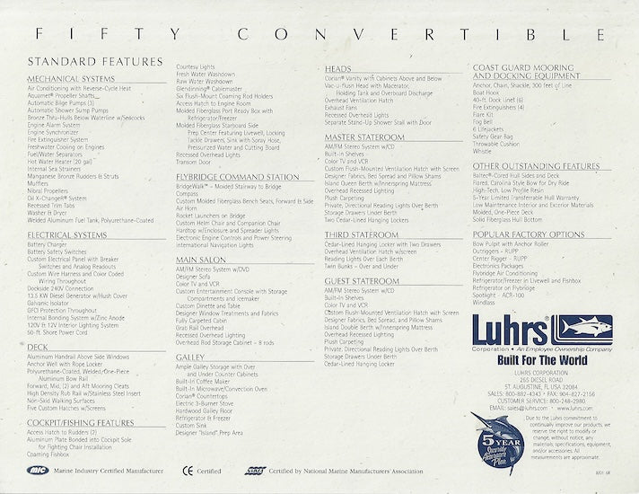 Luhrs 500 Convertible Specification Brochure