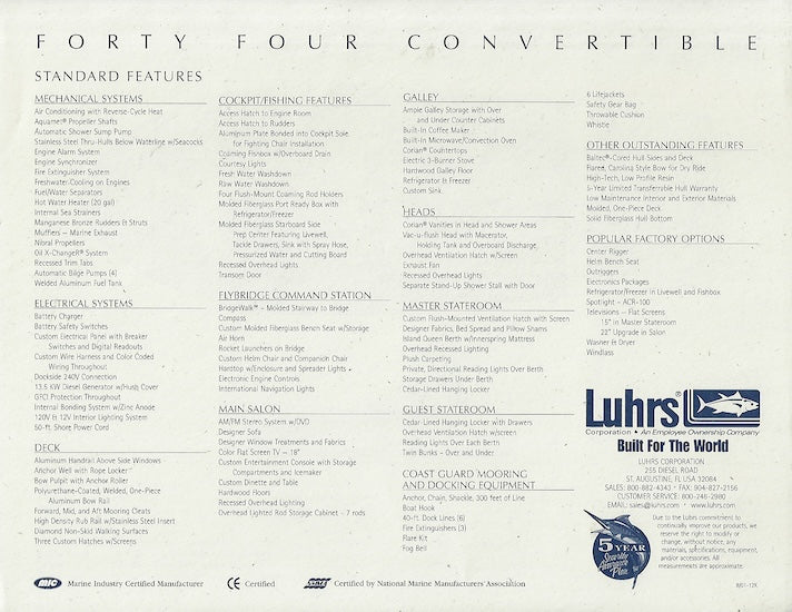 Luhrs 44 Convertible Specification Brochure