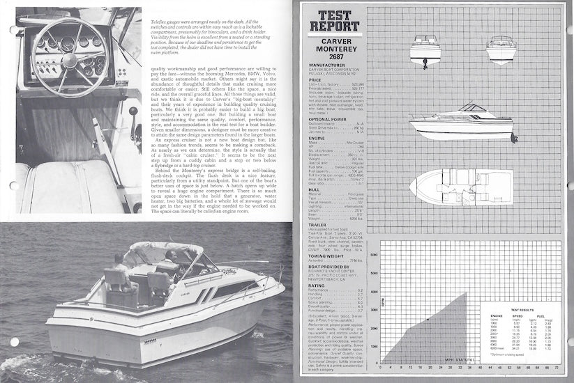 Carver 2687 Monterey Trailer Boats Magazine Reprint Brochure