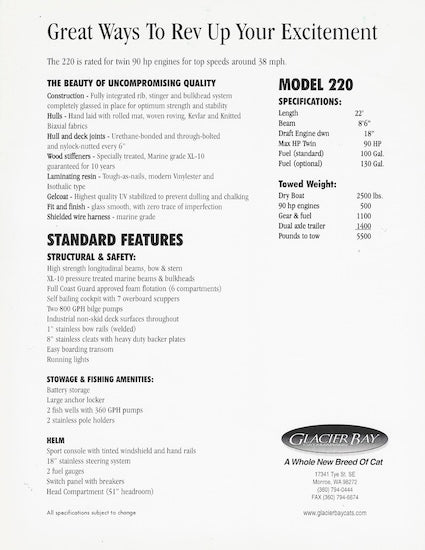 Glacier Bay 220 Center Console Brochure