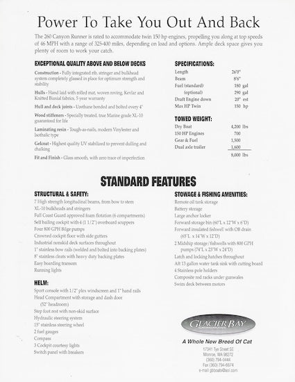 Glacier Bay 260 Canyon Runner Brochure