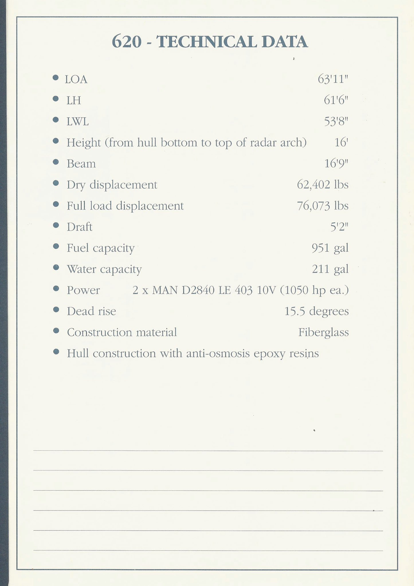 Ferretti 620 Specification Brochure