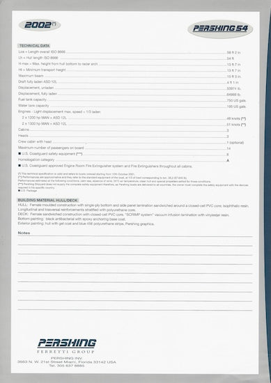 Pershing 54 USA Specification Brochure