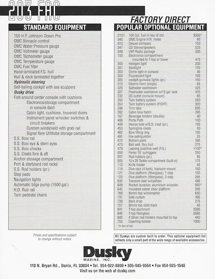Dusky 203 Fish Around Cruiser Specification Brochure