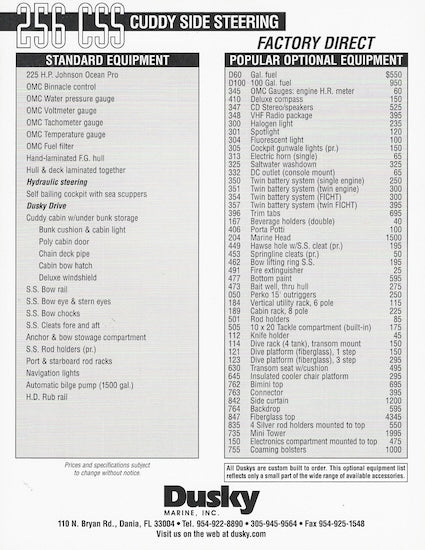 Dusky 256 Cuddy Side Steering Brochure Specification Brochure