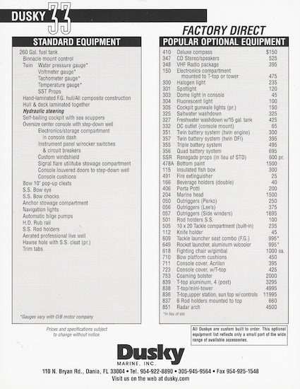Dusky 33 Specification Brochure