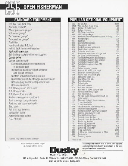 Dusky 256 Open Fisherman Specification Brochure