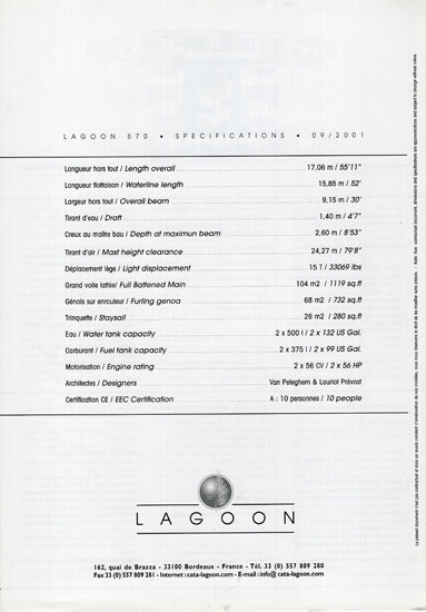 Lagoon 570 Specification Brochure