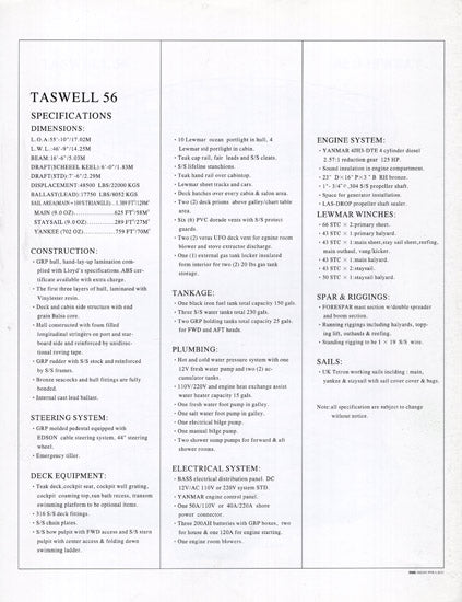 Taswell 56 Specification Brochure