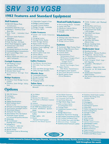 Sea Ray 310 Vanguard Express Sedan Bridge Specification Brochure (1982)