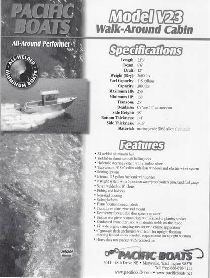 Pacific V23 Walk Around Cabin Brochure