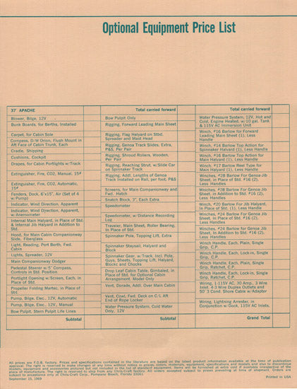 Chris Craft Apache 37 Specification Brochure