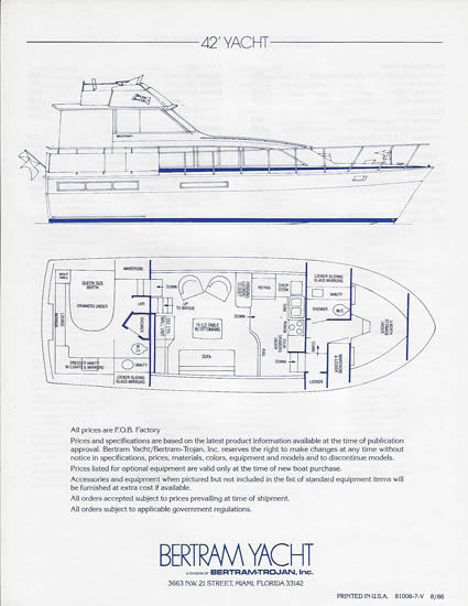 Bertram 42 Yacht Specification Brochure