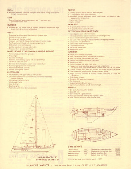 Islander 36 Specification Brochure