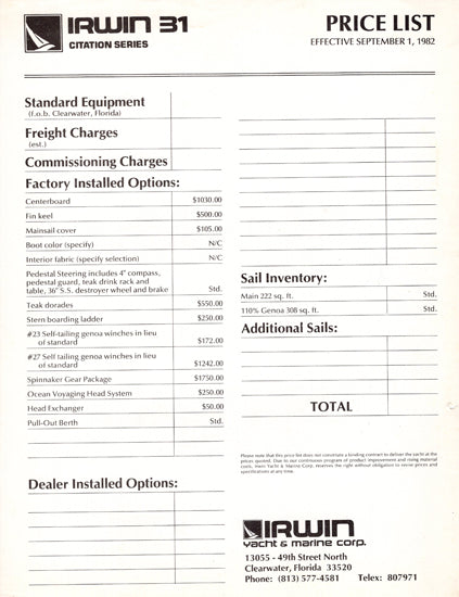 Irwin Citation 31 Brochure